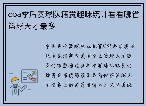 cba季后赛球队籍贯趣味统计看看哪省篮球天才最多